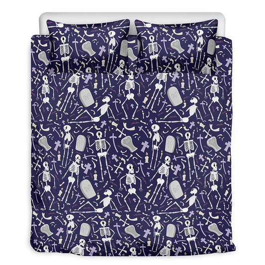 Tomb And Skeleton Pattern Print Duvet Cover Bedding Set