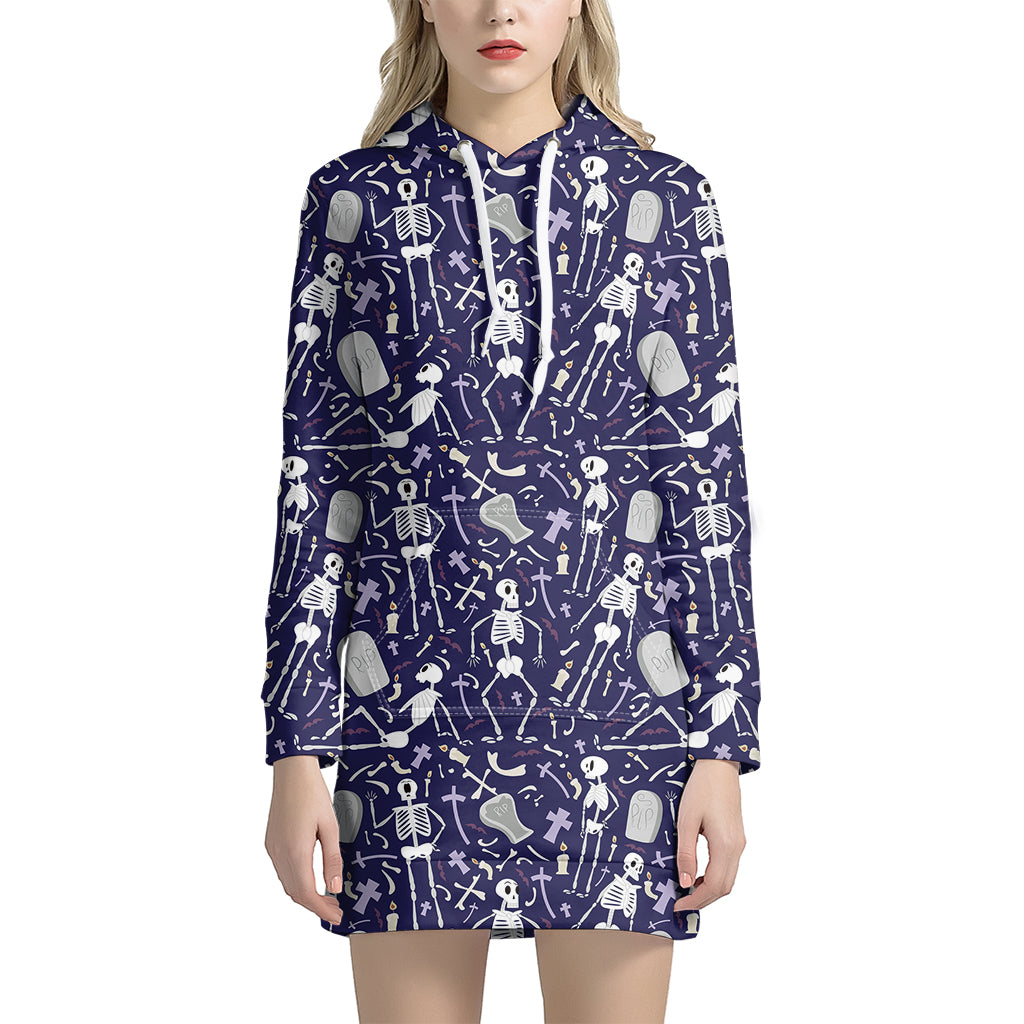 Tomb And Skeleton Pattern Print Hoodie Dress