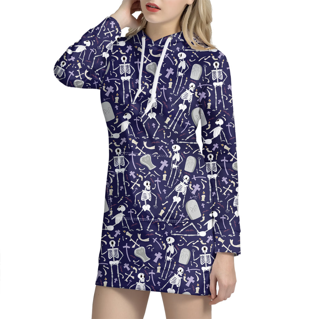 Tomb And Skeleton Pattern Print Hoodie Dress