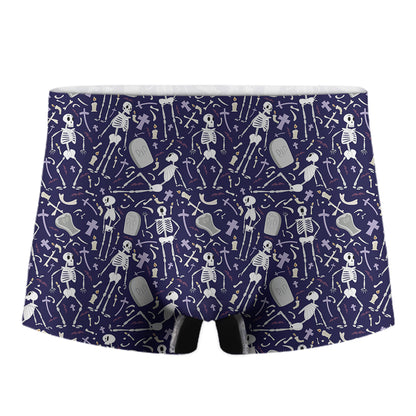 Tomb And Skeleton Pattern Print Men's Boxer Briefs