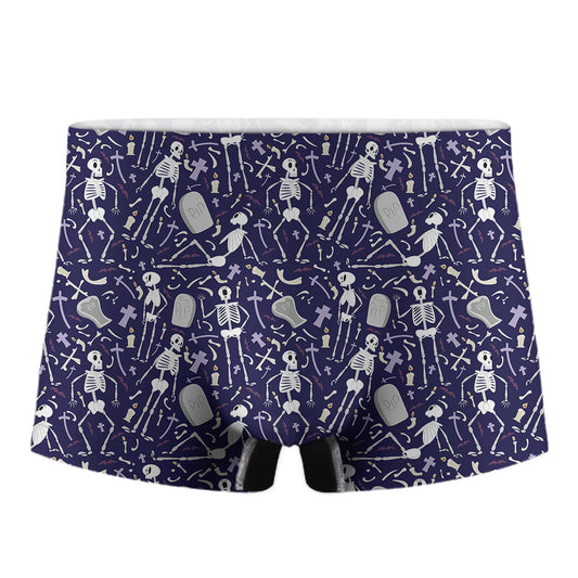 Tomb And Skeleton Pattern Print Men's Boxer Briefs