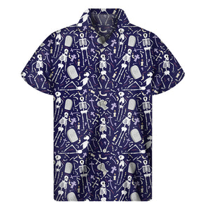 Tomb And Skeleton Pattern Print Men's Short Sleeve Shirt