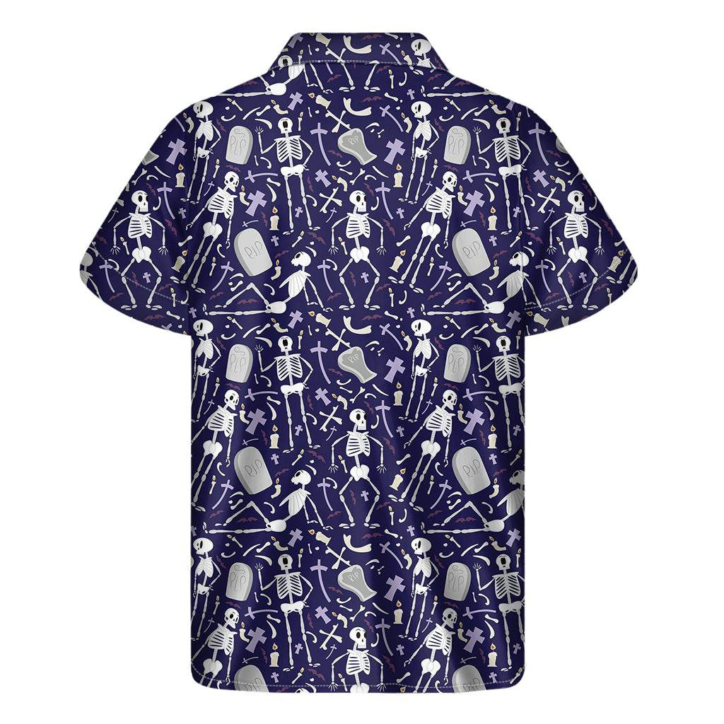 Tomb And Skeleton Pattern Print Men's Short Sleeve Shirt