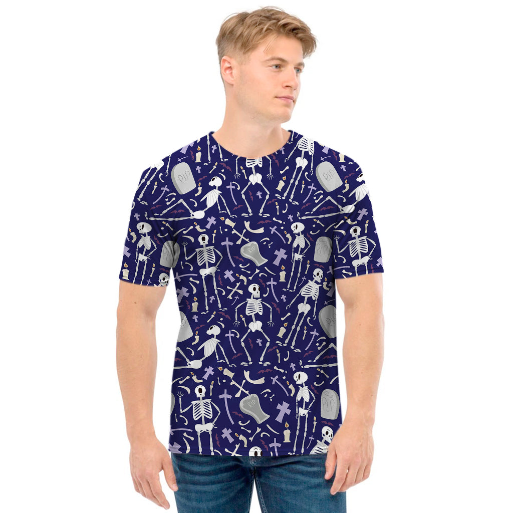 Tomb And Skeleton Pattern Print Men's T-Shirt