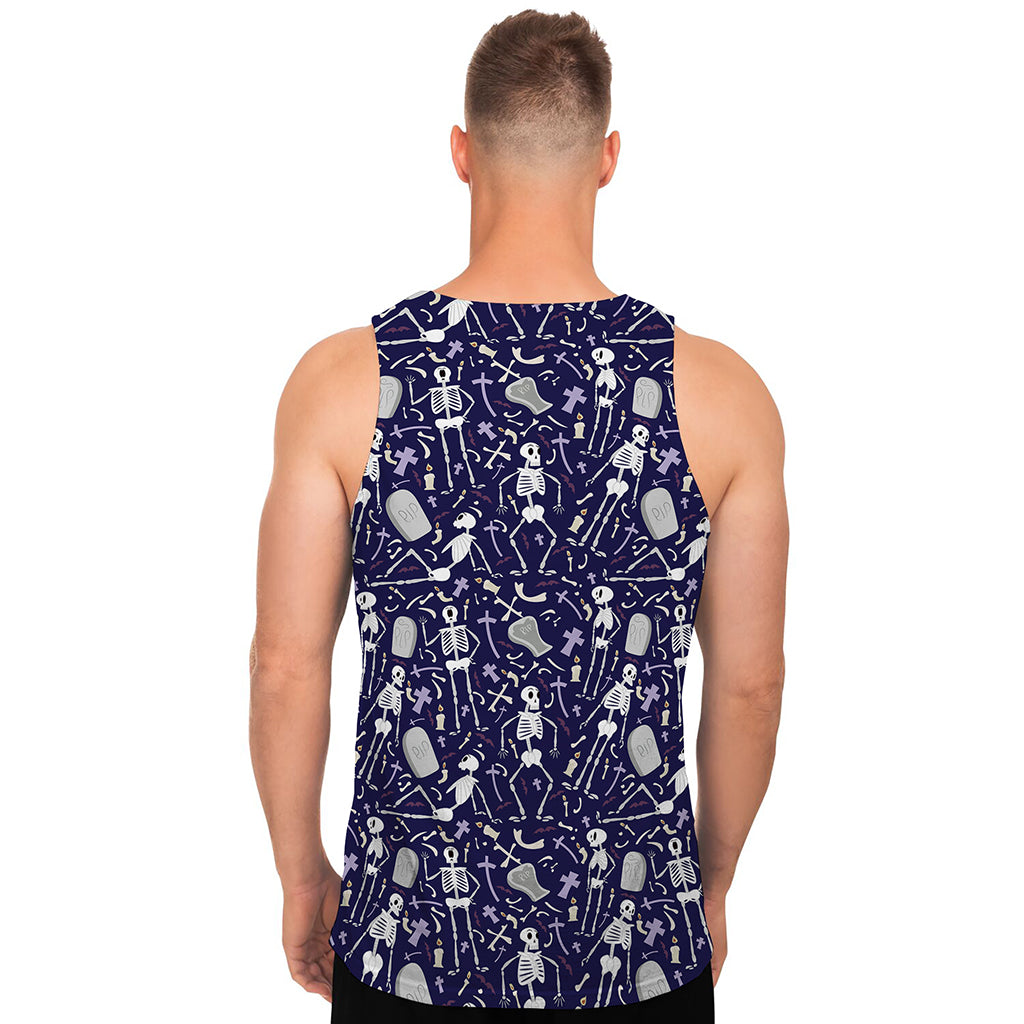 Tomb And Skeleton Pattern Print Men's Tank Top