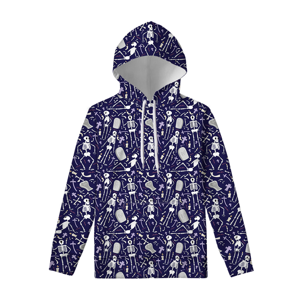 Tomb And Skeleton Pattern Print Pullover Hoodie