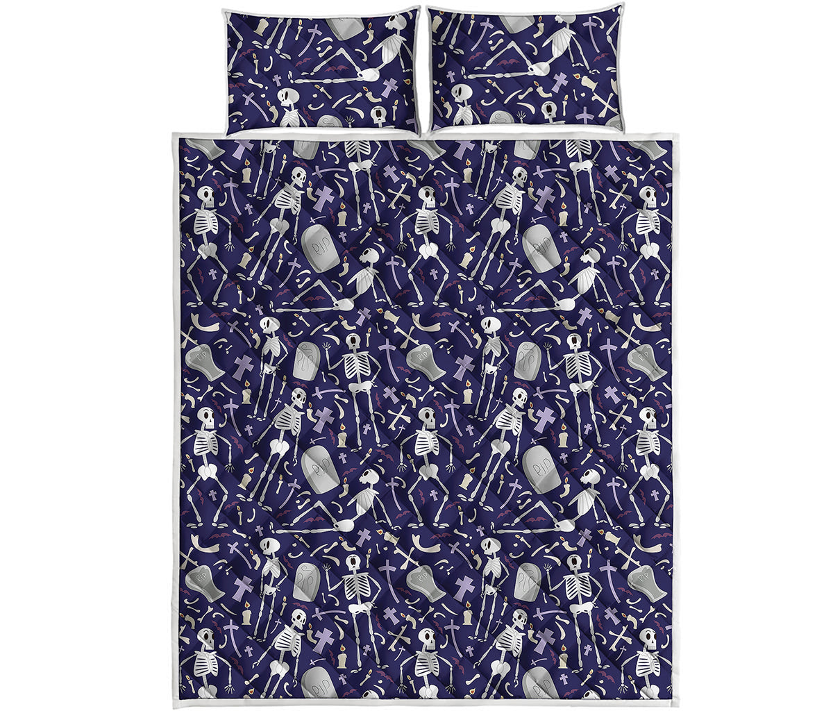 Tomb And Skeleton Pattern Print Quilt Bed Set