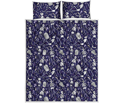 Tomb And Skeleton Pattern Print Quilt Bed Set