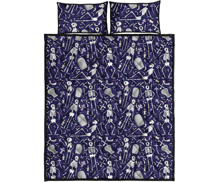 Tomb And Skeleton Pattern Print Quilt Bed Set