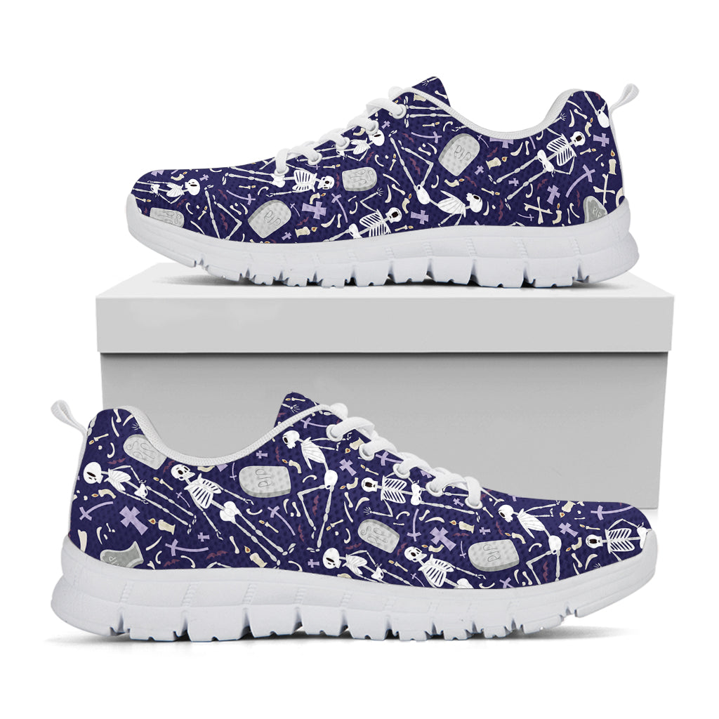 Tomb And Skeleton Pattern Print White Sneakers