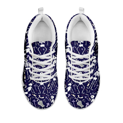 Tomb And Skeleton Pattern Print White Sneakers