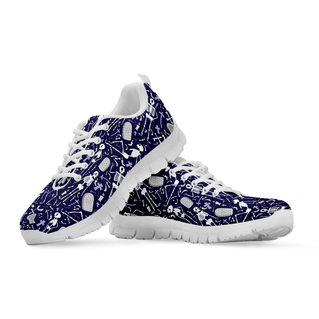 Tomb And Skeleton Pattern Print White Sneakers