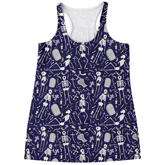 Tomb And Skeleton Pattern Print Women's Racerback Tank Top