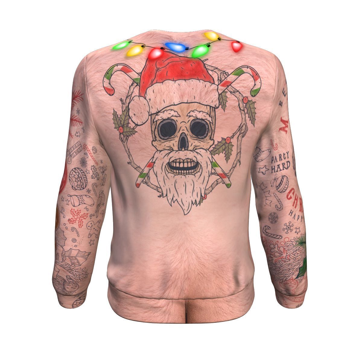 Topless Xmas Life Tattoo Ugly Christmas Unisex Crewneck Sweatshirt GearFrost