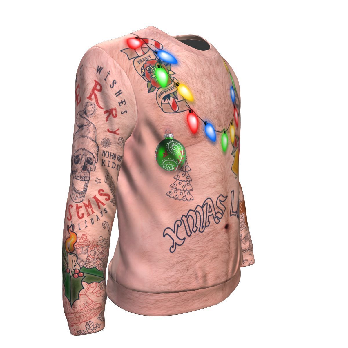 Topless Xmas Life Tattoo Ugly Christmas Unisex Crewneck Sweatshirt GearFrost