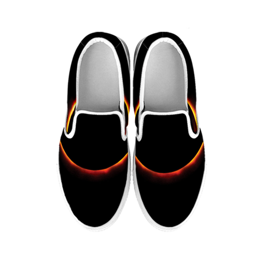 Total Solar Eclipse Print White Slip On Shoes
