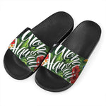 Toucan Aloha Hawaii Print Black Slide Sandals
