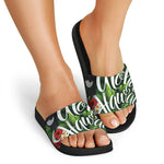 Toucan Aloha Hawaii Print Black Slide Sandals