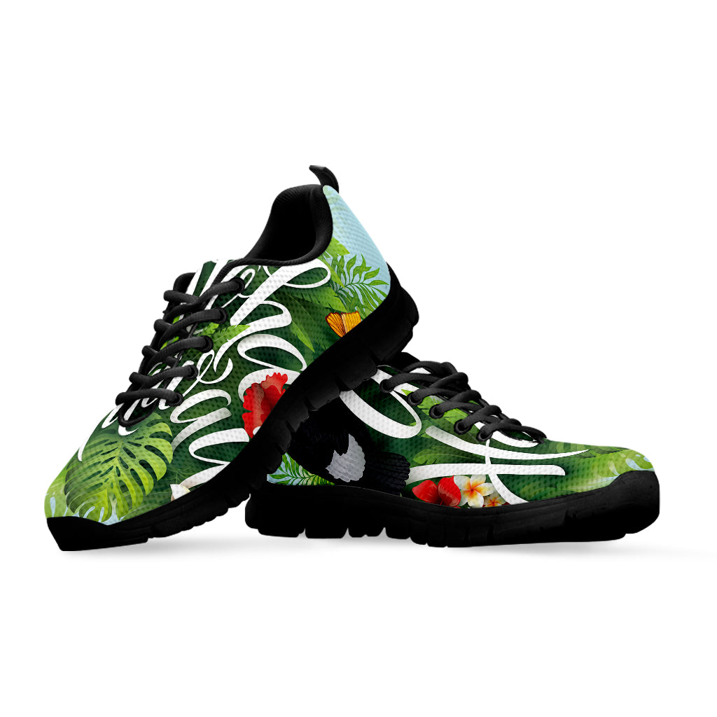 Toucan Aloha Hawaii Print Black Sneakers