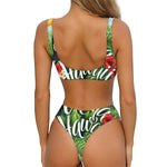 Toucan Aloha Hawaii Print Front Bow Tie Bikini