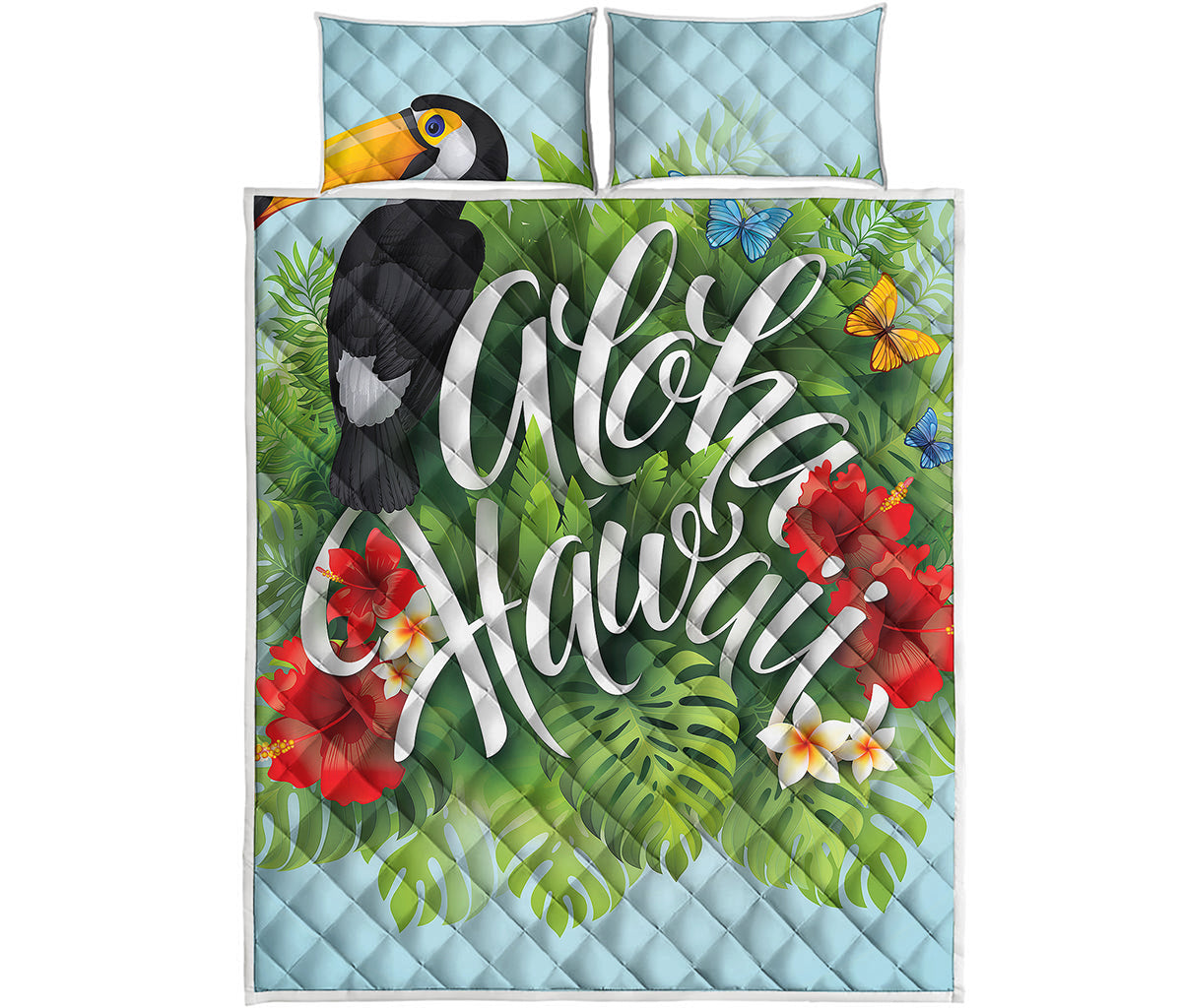 Toucan Aloha Hawaii Print Quilt Bed Set