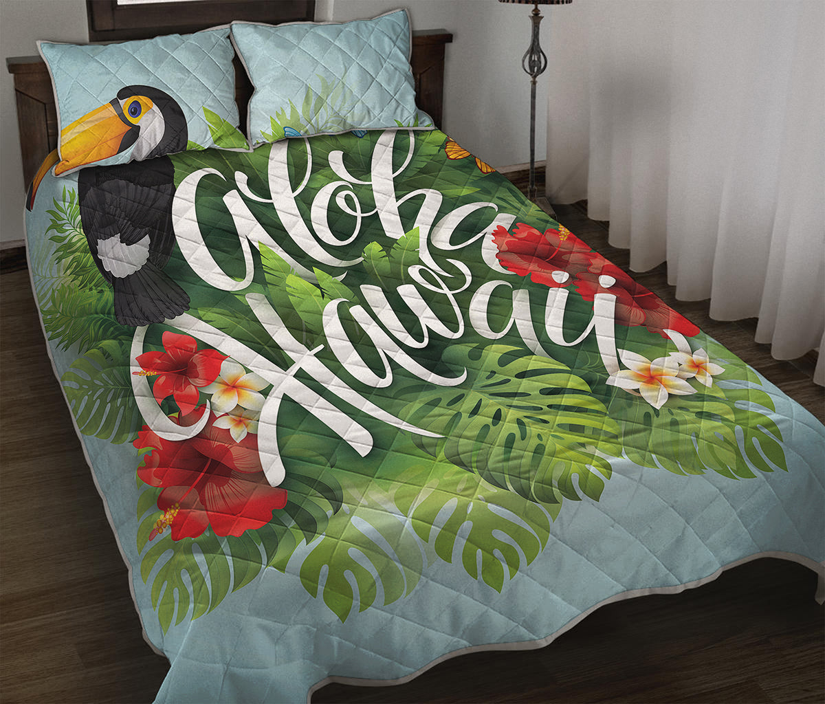 Toucan Aloha Hawaii Print Quilt Bed Set
