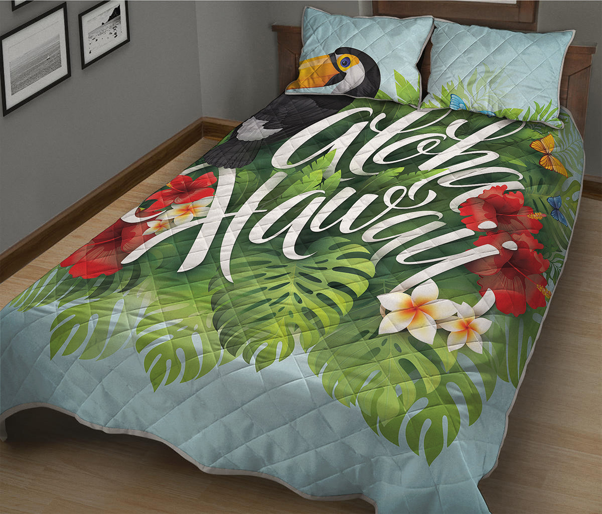 Toucan Aloha Hawaii Print Quilt Bed Set