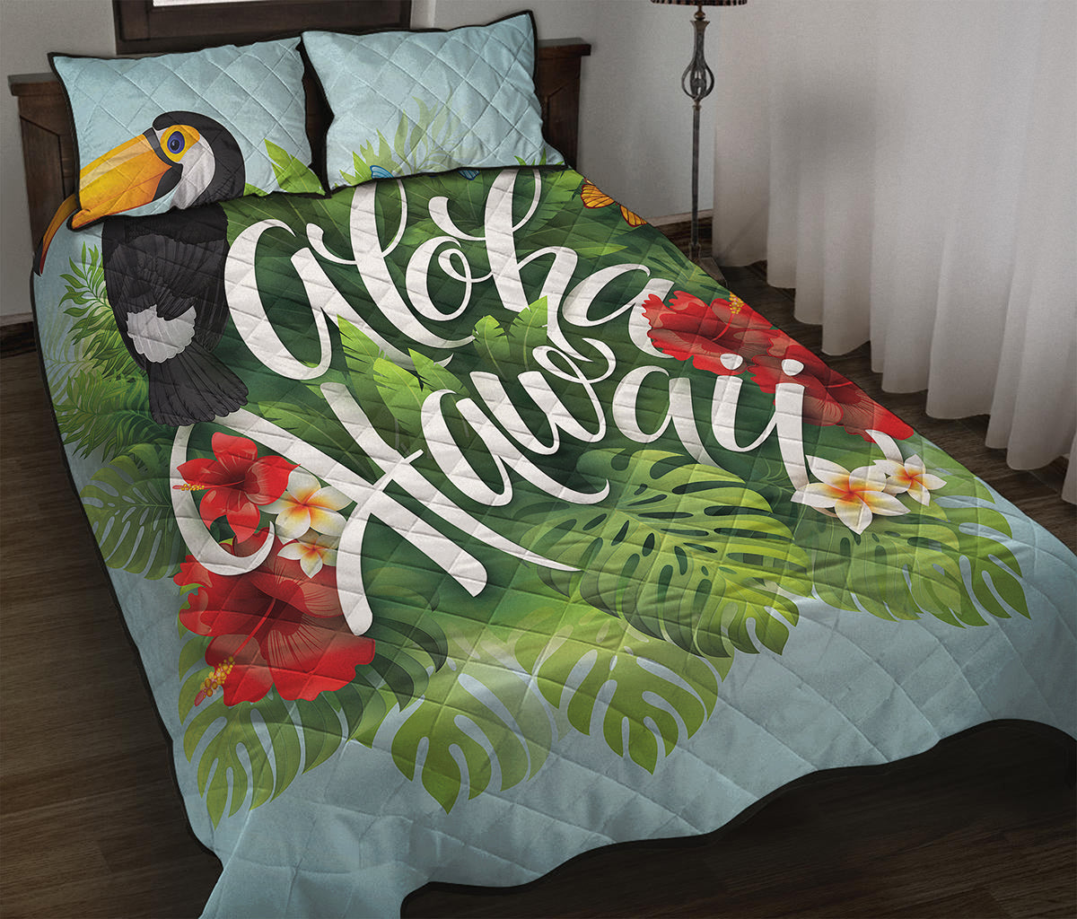 Toucan Aloha Hawaii Print Quilt Bed Set