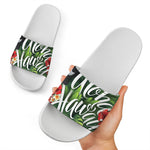 Toucan Aloha Hawaii Print White Slide Sandals
