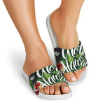 Toucan Aloha Hawaii Print White Slide Sandals