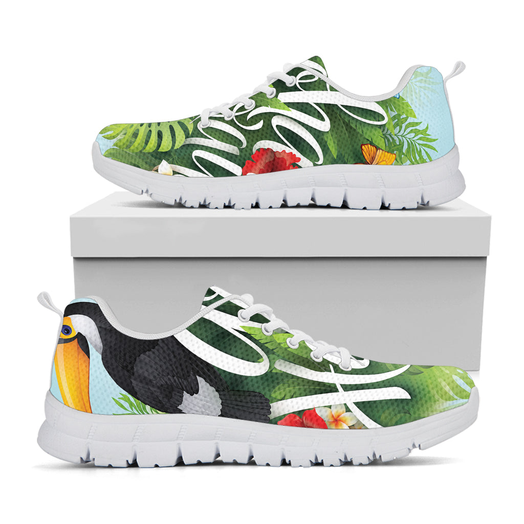 Toucan Aloha Hawaii Print White Sneakers
