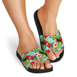 Toucan Parrot Tropical Pattern Print Black Slide Sandals