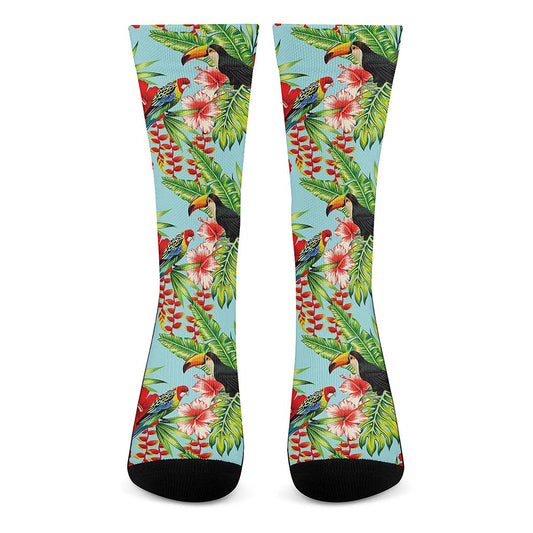 Toucan Parrot Tropical Pattern Print Crew Socks