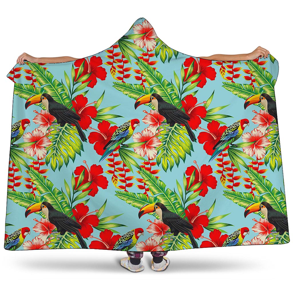 Toucan Parrot Tropical Pattern Print Hooded Blanket