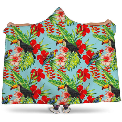 Toucan Parrot Tropical Pattern Print Hooded Blanket
