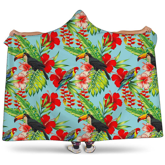Toucan Parrot Tropical Pattern Print Hooded Blanket