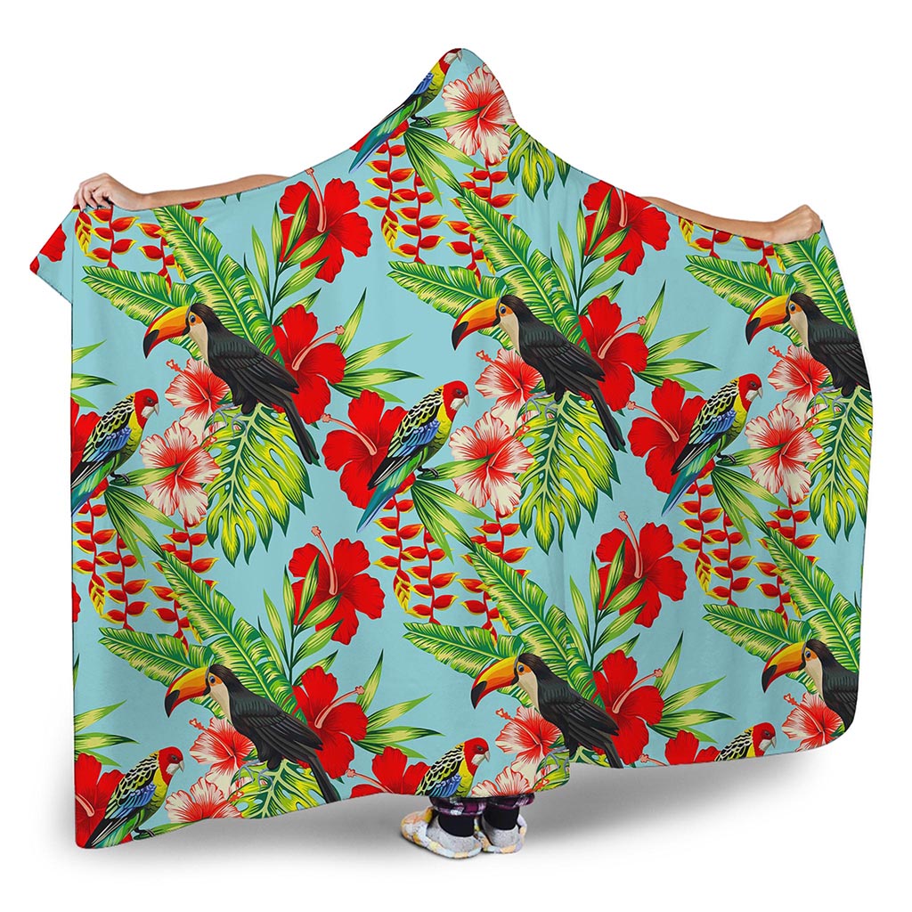 Toucan Parrot Tropical Pattern Print Hooded Blanket