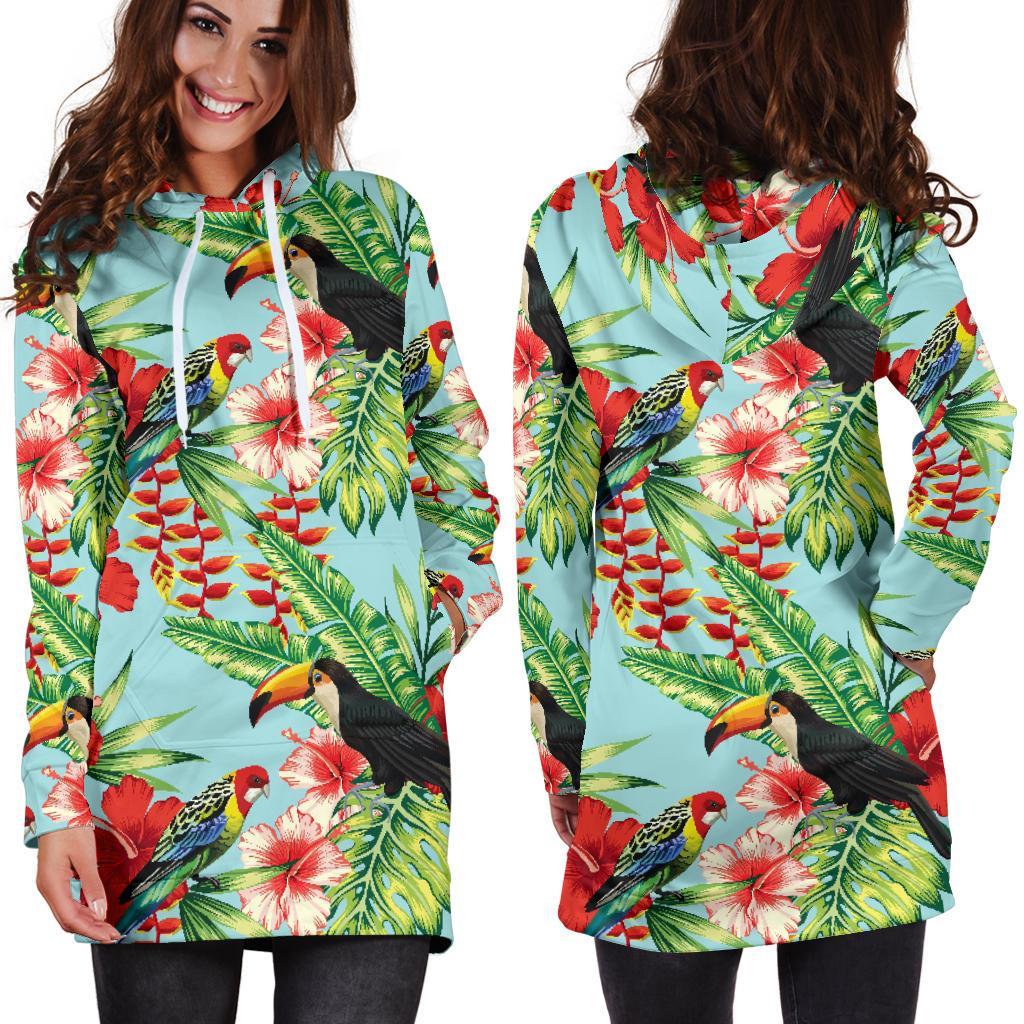 Toucan Parrot Tropical Pattern Print Hoodie Dress GearFrost