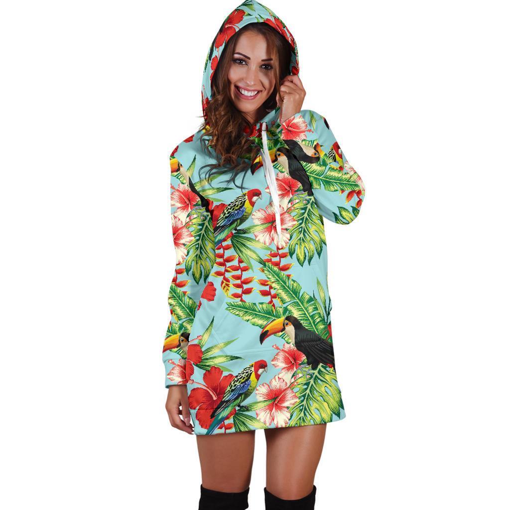Toucan Parrot Tropical Pattern Print Hoodie Dress GearFrost