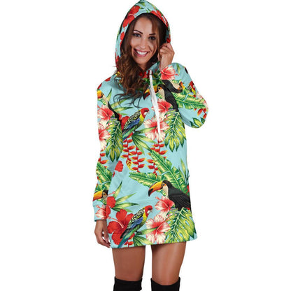 Toucan Parrot Tropical Pattern Print Hoodie Dress GearFrost