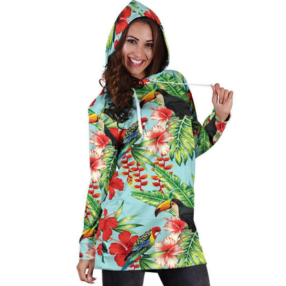 Toucan Parrot Tropical Pattern Print Hoodie Dress GearFrost