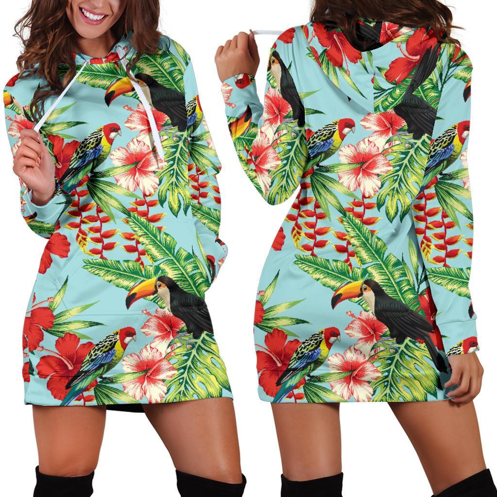 Toucan Parrot Tropical Pattern Print Hoodie Dress GearFrost