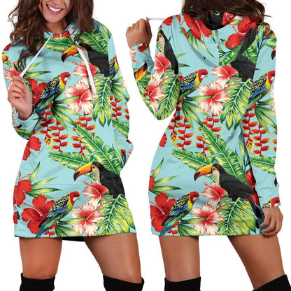Toucan Parrot Tropical Pattern Print Hoodie Dress GearFrost