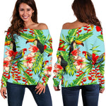 Toucan Parrot Tropical Pattern Print Off Shoulder Sweatshirt GearFrost