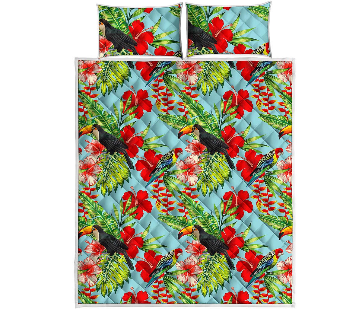 Toucan Parrot Tropical Pattern Print Quilt Bed Set