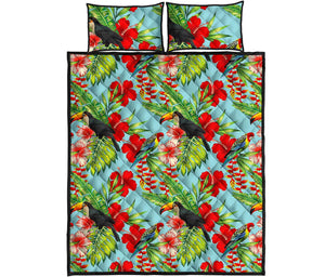 Toucan Parrot Tropical Pattern Print Quilt Bed Set