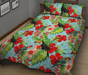 Toucan Parrot Tropical Pattern Print Quilt Bed Set