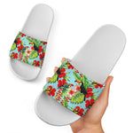 Toucan Parrot Tropical Pattern Print White Slide Sandals