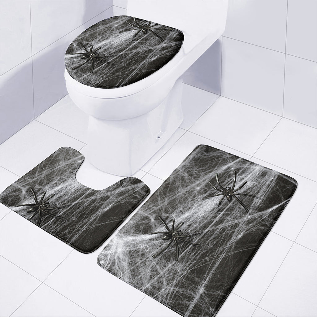 Toy Spiders And Cobweb Print 3 Piece Bath Mat Set