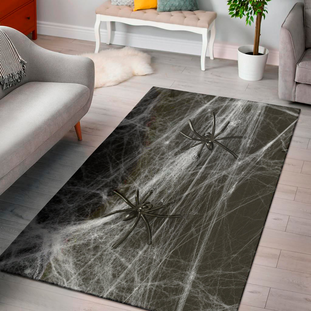 Toy Spiders And Cobweb Print Area Rug
